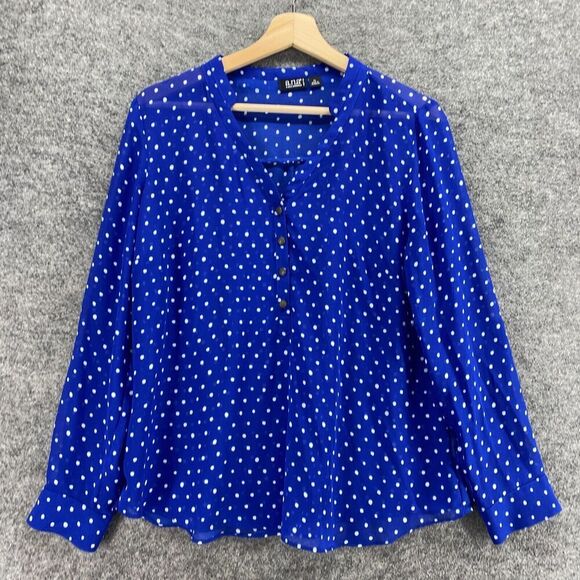 5/$45 A New Approach Blouse Women PL Petite Blue Polka Dot 1/2 Button V-Neck - Picture 3 of 9